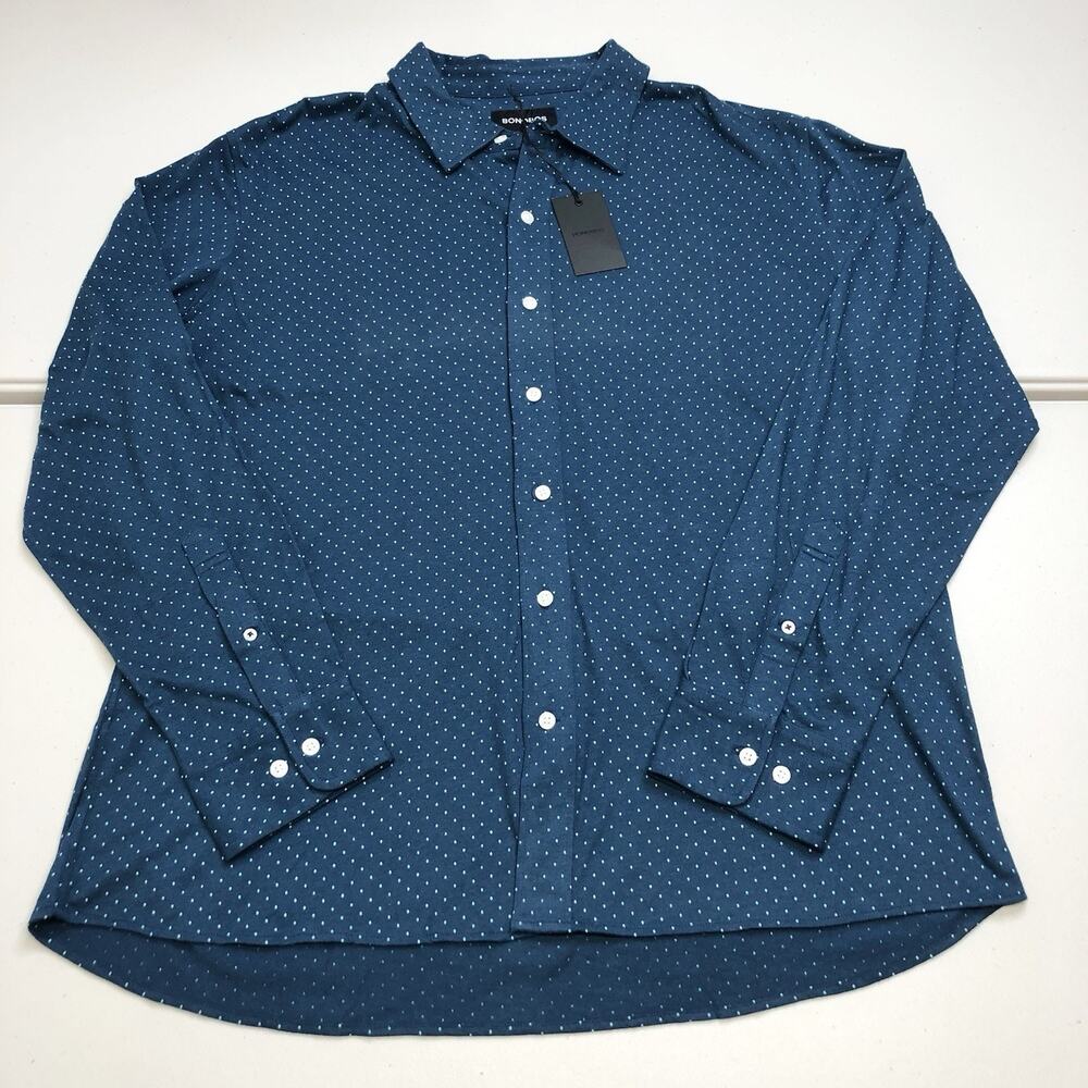 Bonobos Shirt Men's XXL Button Up Spotted Dots Slim Fit Blue Polka Dot MSRP 89$